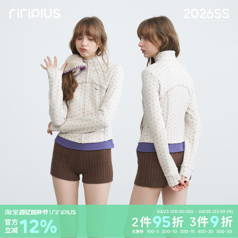riverstone plus 波点立领修身短款运动外套女解构夹克长袖上衣