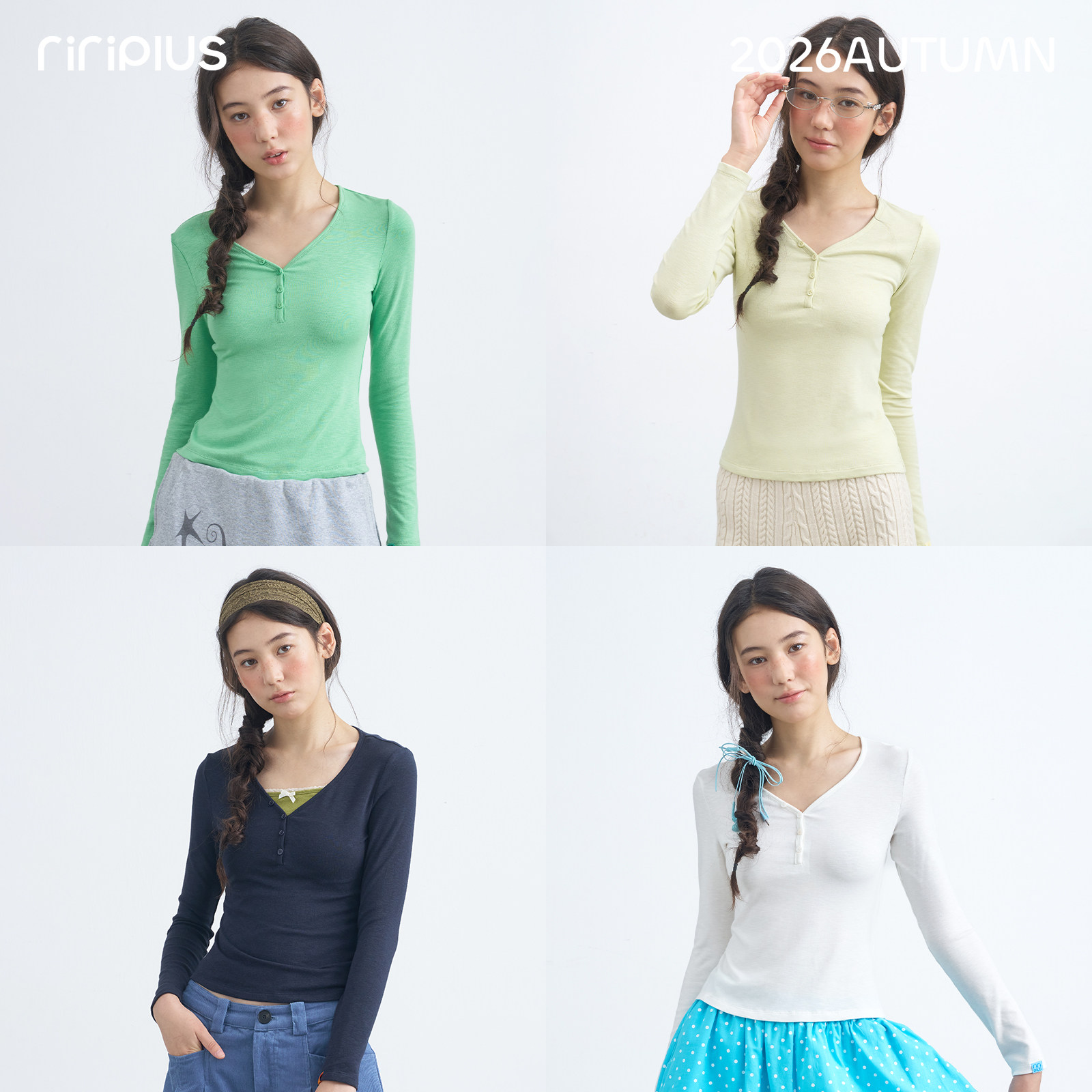 riverstone plus 纽扣v领长袖t恤女秋季新款修身显瘦打底衫上衣