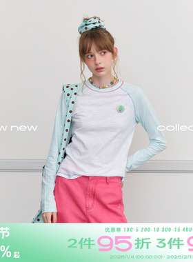 riverstone plus 撞色圆领罩衫插肩长袖T恤女秋季修身打底衫上衣