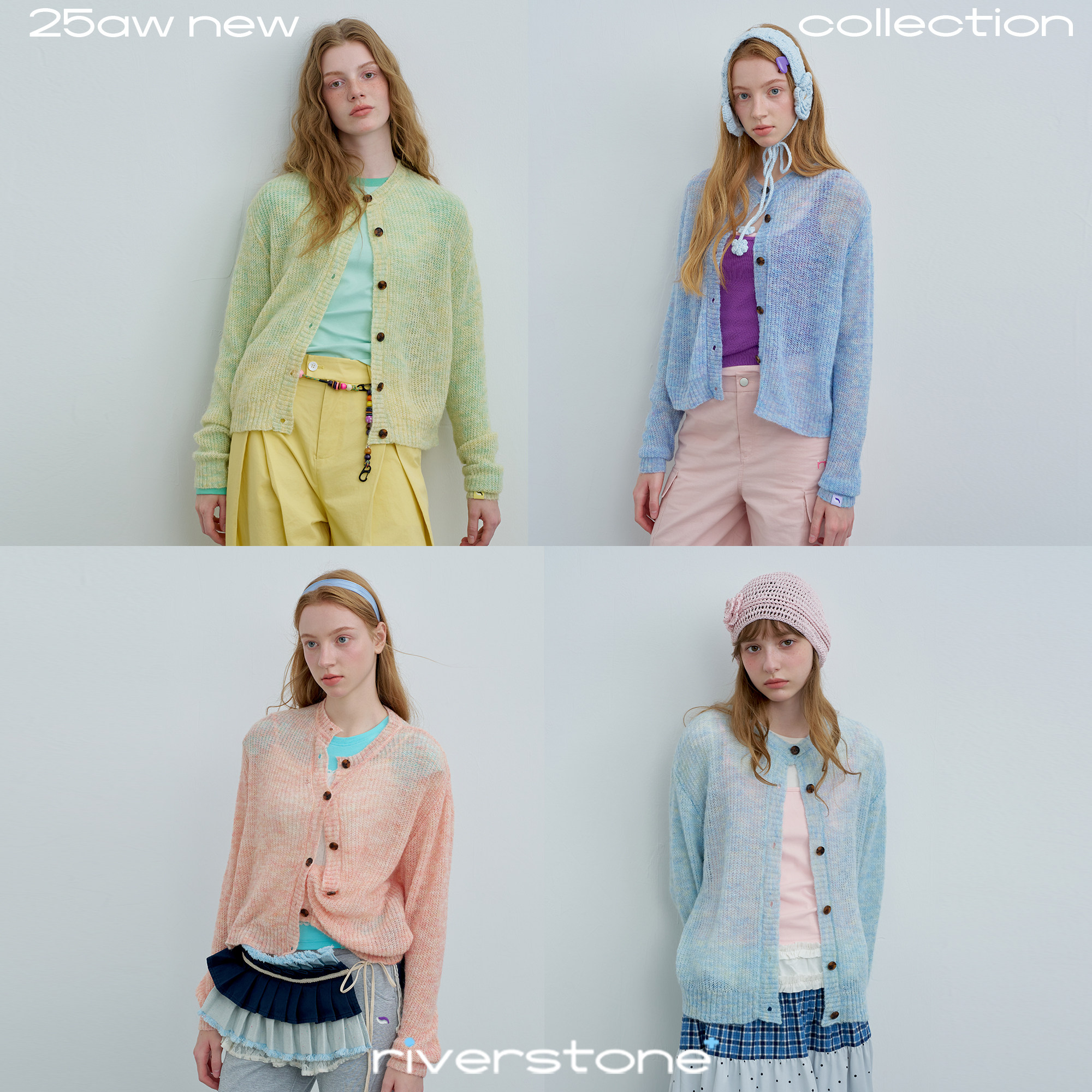 riverstone plus 混色针织开衫毛衣女春季外搭修身透气上衣外套
