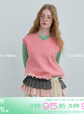riverstone plus韩系学院风麻花针织衫秋季V领时尚百搭音符背心女