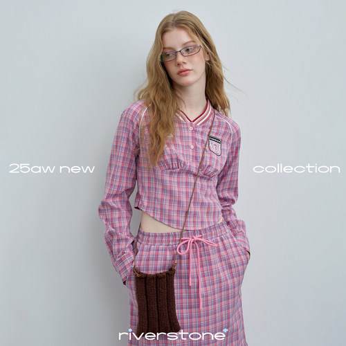 riverstone plus 格子短款修身棒球球衣套装女A字抽绳可拆卸长裙