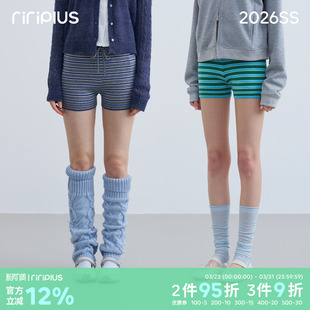显瘦甜美短裤 riverstone 女少女风闲修身 航海系度假条纹短裤 plus