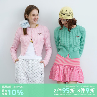 riverstone plus 多巴胺腊肠狗刺绣圆领毛衣女麻花纹短款针织开衫