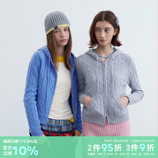 riverstone 连帽刺绣麻花纹修身 显瘦毛衣女针织拉链开衫 外套 plus