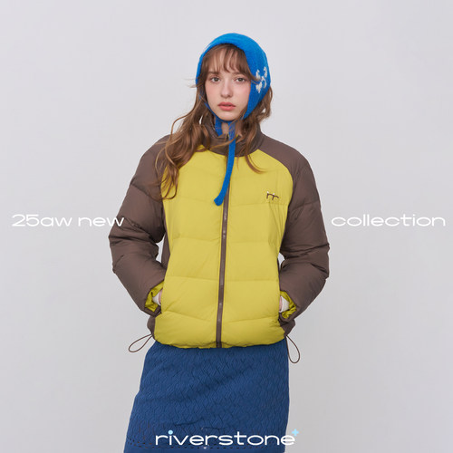 riverstone plus 立领拼接撞色90白鸭绒羽绒服女冬季加厚面包服
