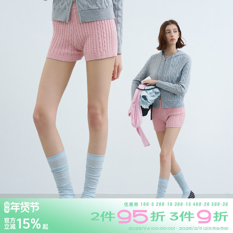 riverstone plus 美式复古毛线针织短裤女麻花纹显瘦打底休闲裤,女装/女士精品,休闲裤,淘宝优惠券,粉丝福利购,淘宝优惠卷