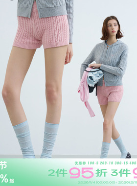 riverstone plus 美式复古毛线针织短裤女麻花纹显瘦打底休闲裤