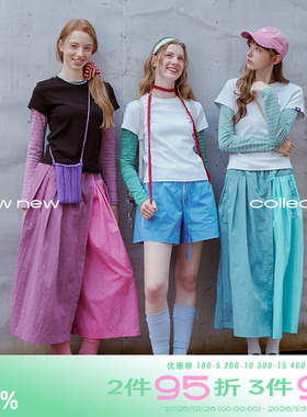 riverstone plus圆领假两件上衣女2025年秋季修身拼接正肩长袖T恤