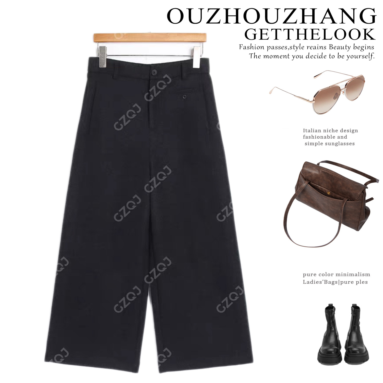 轻职风阔腿裤高腰休闲裤