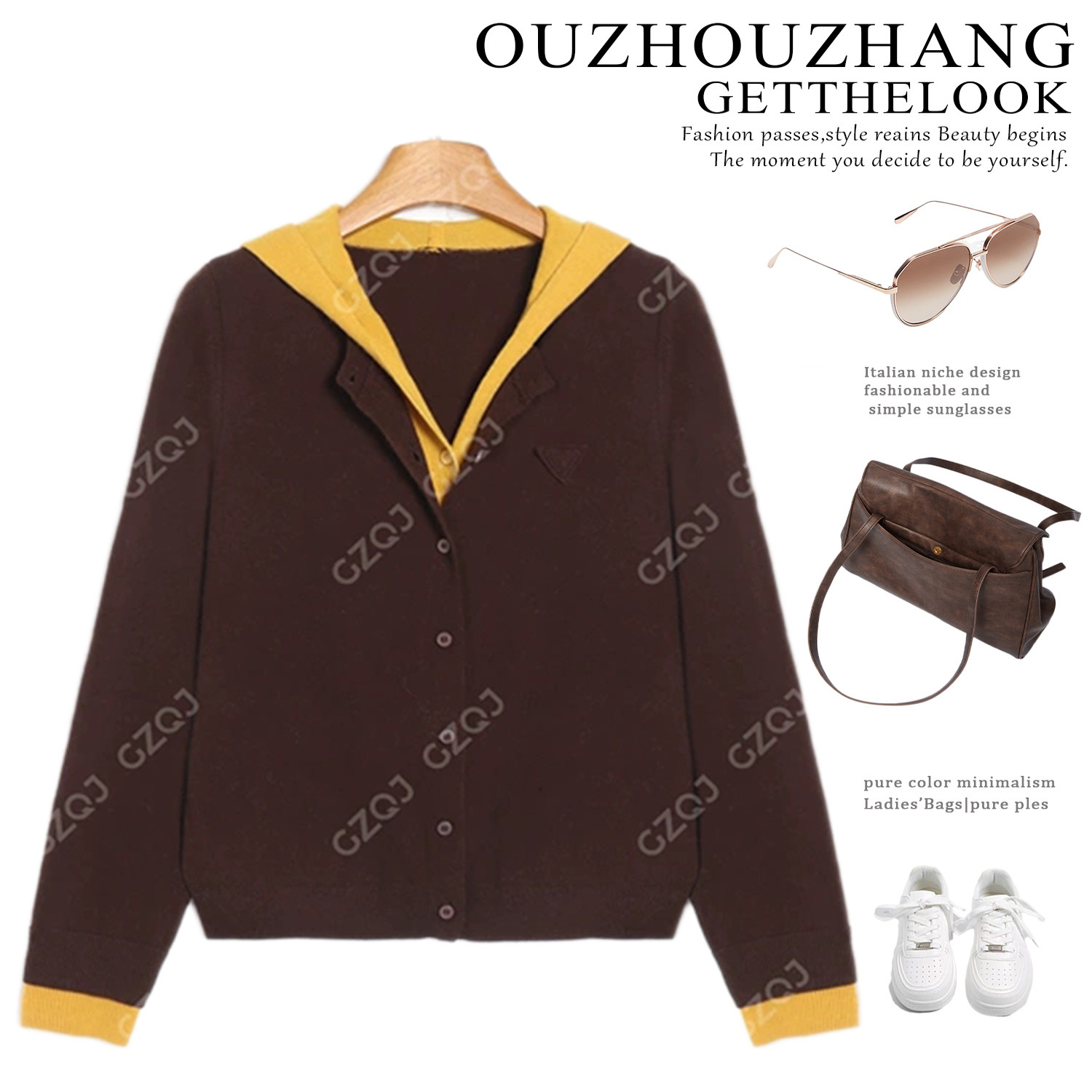 韩系连帽假两件长袖上衣