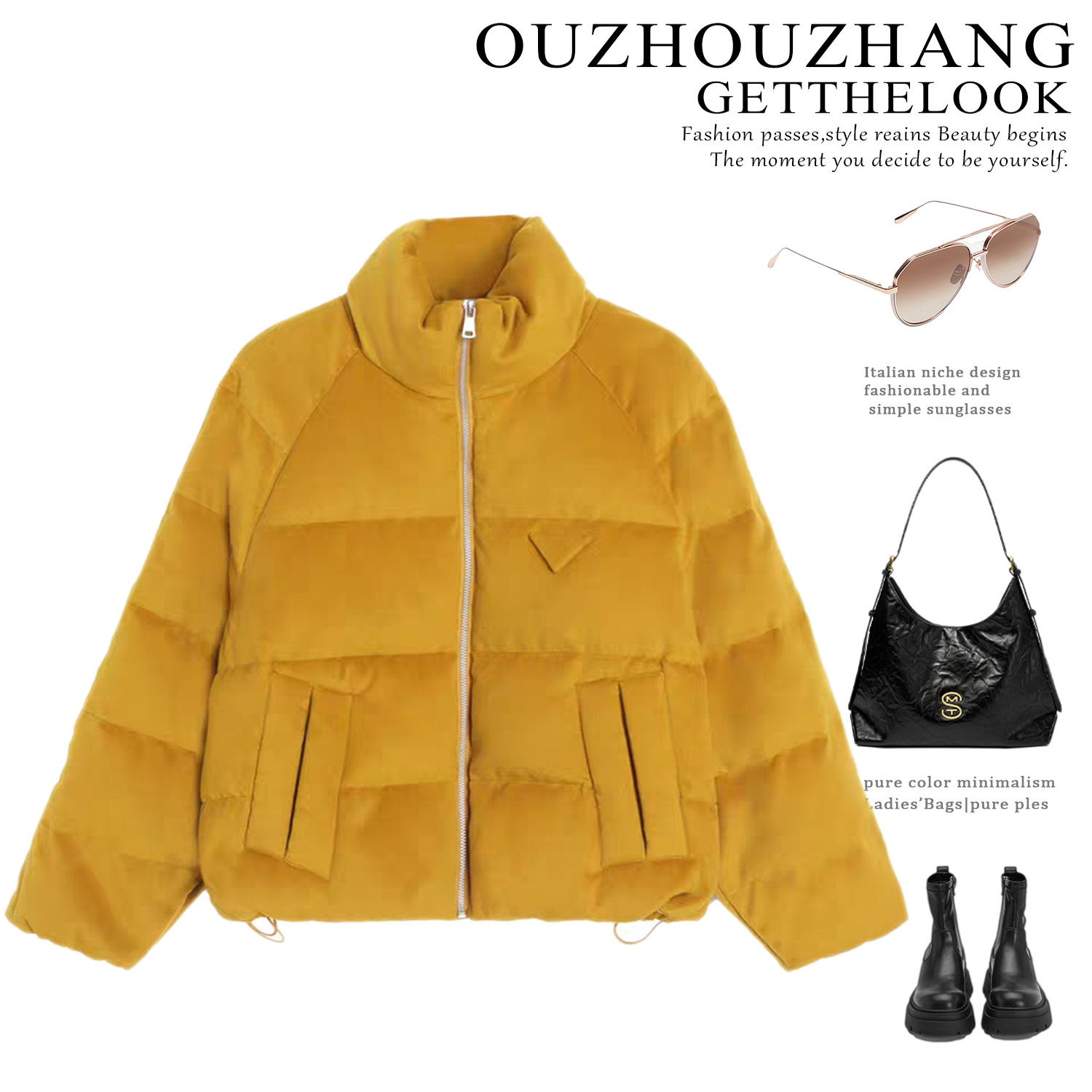 设计感小标立领羽绒服