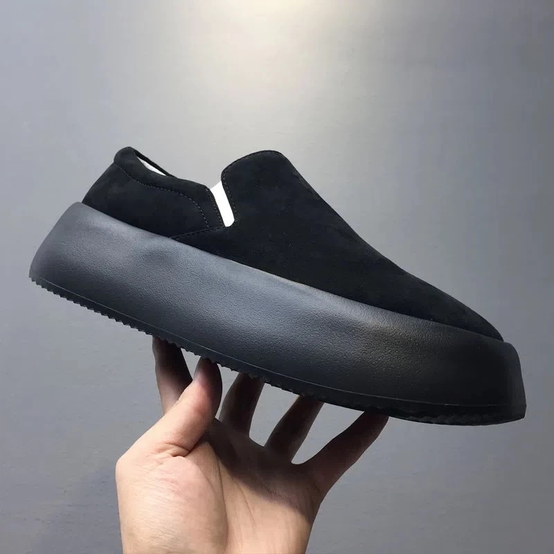 帕达索乐福鞋男一脚蹬秋季黑色翻毛休闲厚底板鞋套脚懒人鞋220710