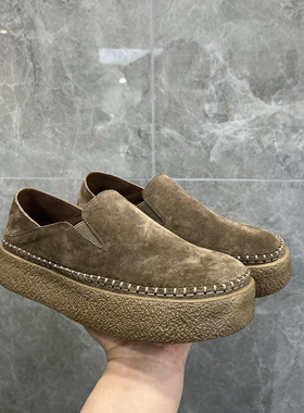 帕达索勃肯鞋复古轻质厚底男鞋一脚蹬乐福鞋反绒牛皮懒人鞋250502