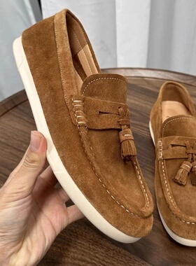 休闲男鞋懒人一脚蹬乐福鞋男士韩版反绒皮豆豆鞋透气软底鞋250620