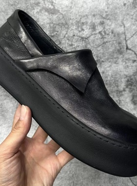 乐福鞋男真皮新款一脚蹬懒人鞋潮流复古大头皮鞋厚底休闲鞋250348