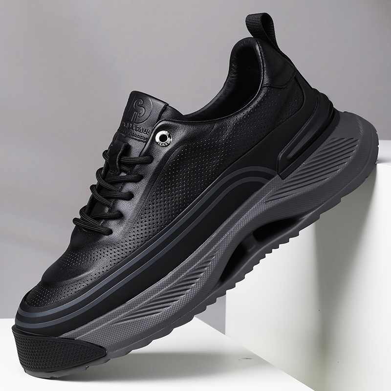 帕达索2025新款时尚系带厚底休闲运动鞋潮流皮鞋真皮潮男鞋240809