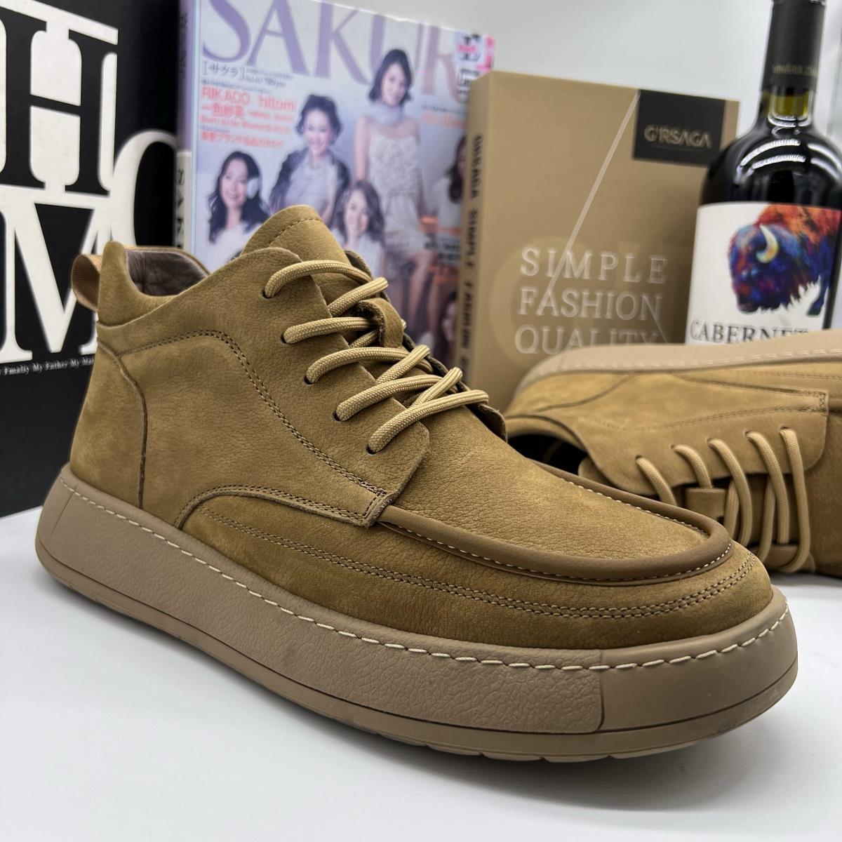 帕达索真皮高帮鞋秋冬新款短靴加绒男鞋复古马丁靴棕色皮鞋241209