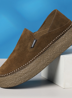 帕达索勃肯鞋复古轻质厚底男鞋一脚蹬乐福鞋反绒牛皮懒人鞋250502