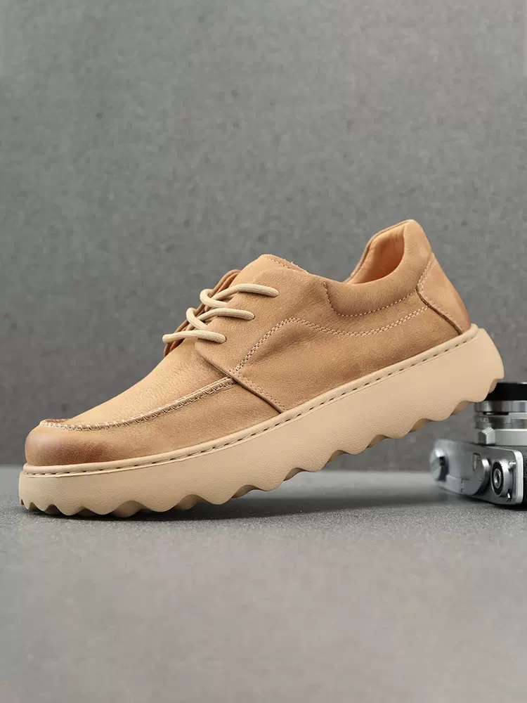 帕达索男鞋春季2025新款头层牛皮休闲鞋男潮流百搭厚底鞋240323