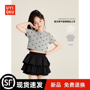 儿童甜美可爱蝴蝶结印花圆领T恤上衣 新款 女童短袖 夏季 2025新款