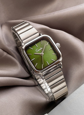 EAVANLIN/依文琳女表小众钢带手表气质简约小绿表学生绿色小方表