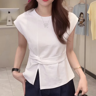 小飛袖 夏季 收腰短袖 t恤女2025新款 獨(dú)特別致漂亮掐腰設(shè)計(jì)感上衣女