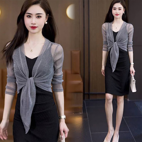 轻薄百搭网纱绑带外搭开衫