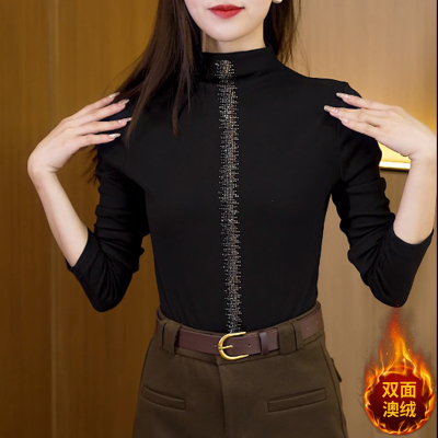 德绒打底衫女秋冬内搭2025新款春秋季半高领加厚长袖t恤洋气上衣