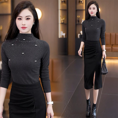 高级灰中领特丽绒打底衫女士内搭2025新款半高领保暖上衣显瘦减龄