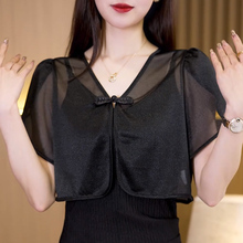 新中式国风夏季短袖气质小披肩开衫女薄款吊带裙外搭罩衫旗袍外披