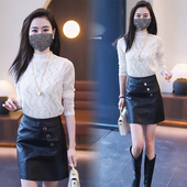 女修身 2026春季 雪纺衫 长袖 显瘦百搭网纱蕾丝小立领打底上衣潮 时尚