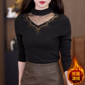 内搭高级感烫钻黑色显瘦上衣 德绒厚款 半高领打底衫 女2025秋冬新款