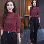 百搭显瘦洋气高级感小众长袖 网纱半高领T恤时尚 上衣 新款 2026春季