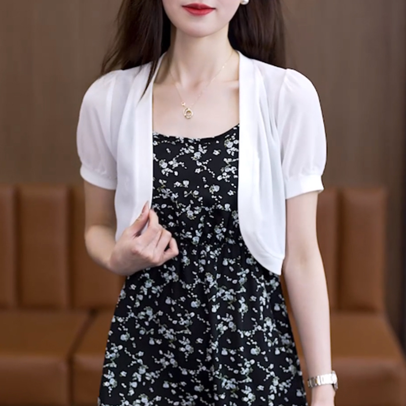 小披肩外套女夏季配吊带裙的外搭小坎肩百搭网纱超薄短款白色开衫