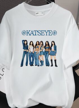 外贸KATSEYE 女团印花T恤宽松潮流上衣 欧美热销260克纯棉短袖