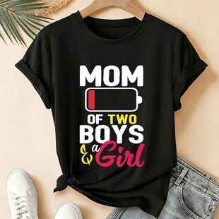 母亲节T恤60302 短袖 欧码 Girl BOYS TWO MOM 亚马逊热销