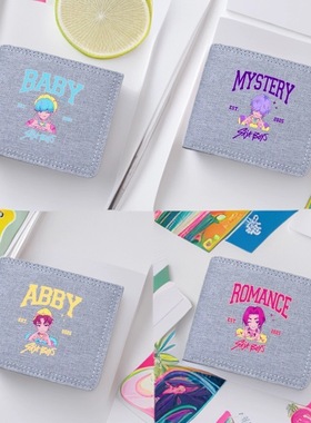 外贸KPop Demon Hunters猎魔女团灰色卡通印花短款超薄钱包卡包