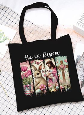 外贸2026新款Easter复活节帆布包学生大容量时尚单肩包女手提包