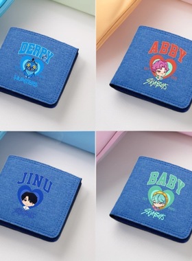 外贸KPop Demon Hunters猎魔女团蓝色卡通印花短款超薄钱包卡包