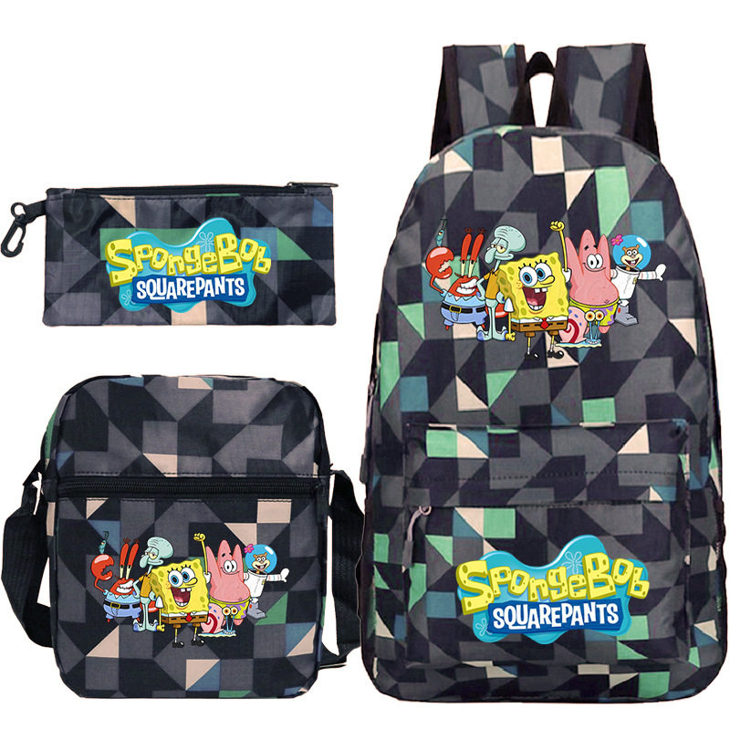 跨境潮流卡通周边三件套书包休闲简约大容量学生单肩双肩背包笔袋