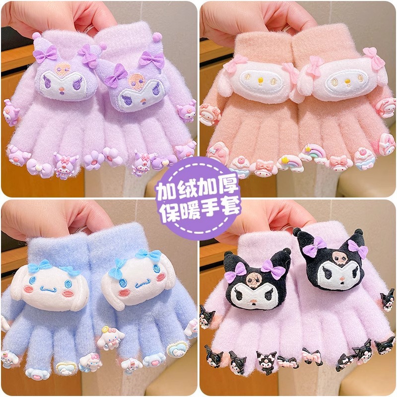 2025年爆款可爱加绒保暖防寒三丽鸥儿童分指手套3到6岁冬季女童