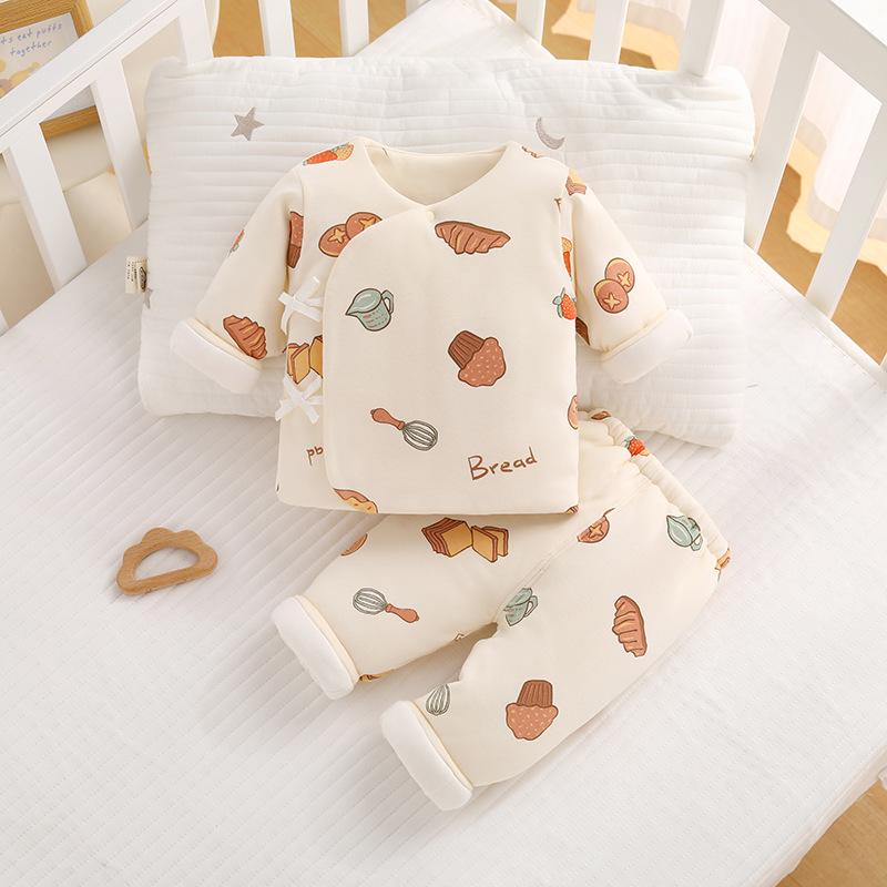 秋冬婴儿分体套装180g加厚夹棉三层保暖衣纯棉新生儿宝宝棉衣棉服