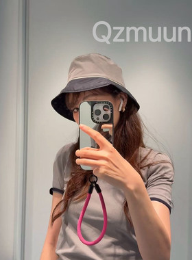 灰黑撞色防晒渔夫帽女