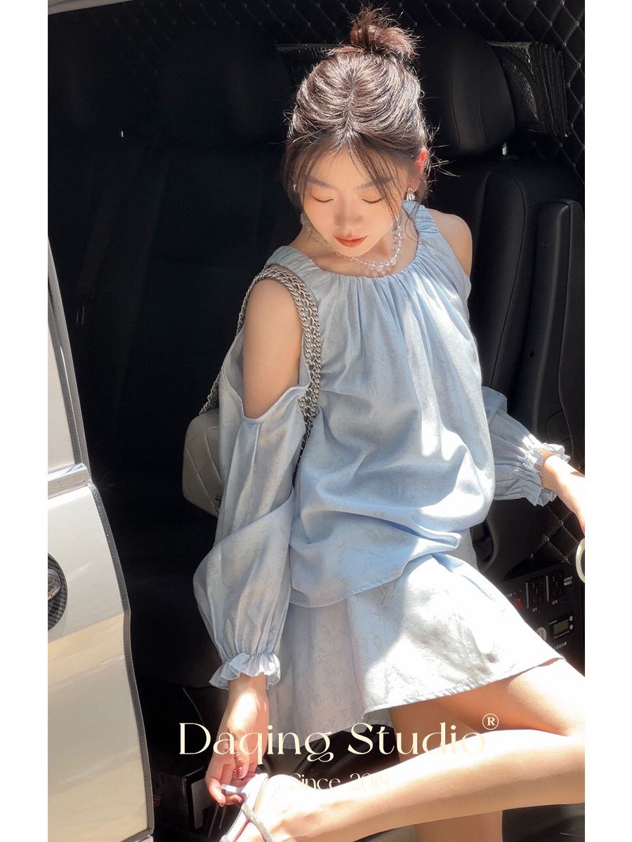 XU DAQING [DARK FLOWER SHADOW] 중국 스타일의 시원한 러플 셔츠 스커트 프린트 슈트 투피스 세트