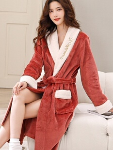 法兰绒睡袍冬季女款加厚长款睡衣女加绒情侣珊瑚绒大码浴袍家居服