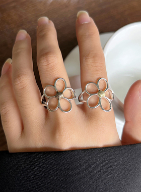 925银开口镂空花朵戒指女