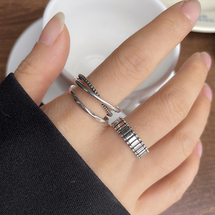 925银戒指不掉色几何雪花银百搭韩系ins冷淡风首饰个性简约戒指