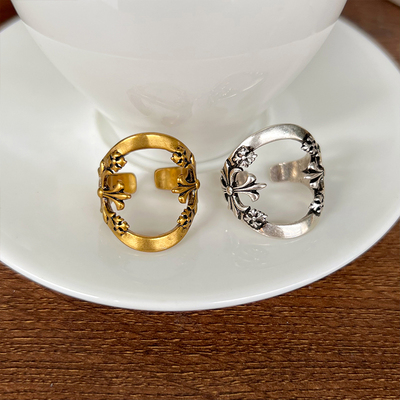 嘻哈跨境爆款十字架古金戒指