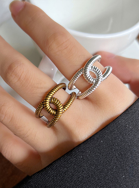 复古麻花交叉925纯银开口戒指